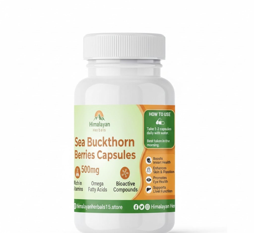 Himalayan Sea Buckthorn Capsules 500mg | Omega 3,6,7,9 | Diabetes & Skin Support  (60 capsules )
