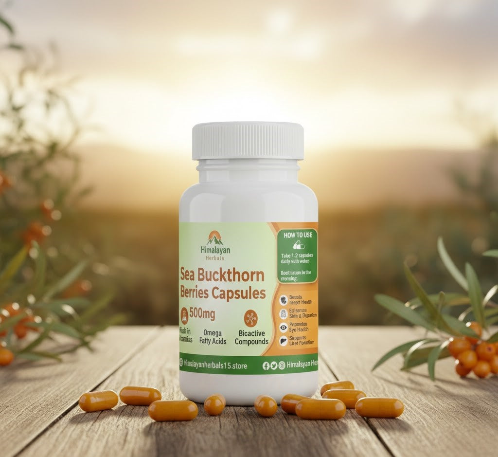 Himalayan Sea Buckthorn Capsules 500mg | Omega 3,6,7,9 | Diabetes & Skin Support  (60 capsules )