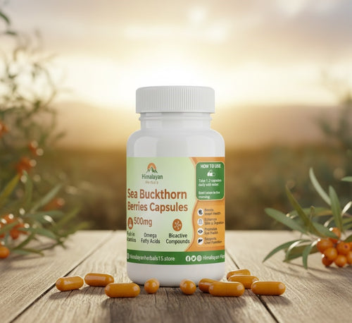 Himalayan Sea Buckthorn Capsules 500mg | Omega 3,6,7,9 | Diabetes & Skin Support  (60 capsules )